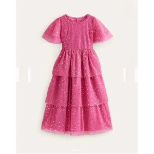 Mini Boden Girl's Foil Star Tulle Dress In Sweet William Pink size 8/9 NEW